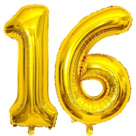 Gold 16 Number Balloons, 40 Inch Giant Number 16 Balloons Foil Mylar Helium Gold Number Balloons for 16th Birthday Party Supplies Anniversary Event Celebration Decorations