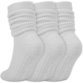 BomKinta Women Grippy Pilates Socks - Non-Slip Gripper Slouch Sock - Scrunch Crew Socks for Yoga Hospital Barre Workout Home Size 5-11 3 Pairs White White White