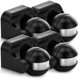 deleyCON 4 x Infrared Motion Detector Surface-Mounted Wall Mounted Indoor Outdoor Splash-Proof Tiltable 180° Working Area 12 m Range Black