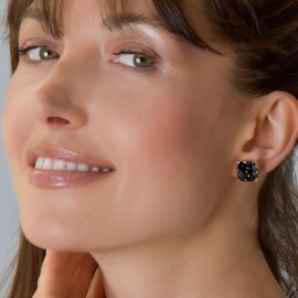 Black and Gold Clip On Earrings for Women - Plated Gold and Black Earrings for Women, Statement Large Studs, Sparkly Glitter Stone with Sparkle Sequin, Trendy Non Pierced Jewelry