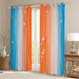jejeloiu (2 Panels, 38 x 45 Inch Orange and Blue Darkening Drapes Strip Lines Curtains for Bedroom for Kids Women Men Ombre Pearl Printed 30%-50% Blackout Curtains Geometric Window Treatments