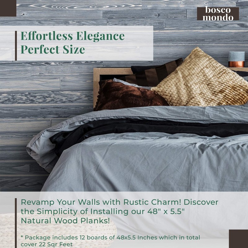 BoscoMondo 5.5 Inches Wide Barnwood Wall Planks, Rustic Solid Wood