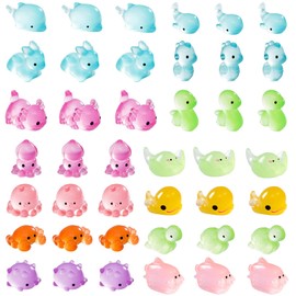TUBAWD 42Pcs Mini Resin Animals Mixed, Resin Animals Mixed, Small Animals 14 Styles of Miniature Marine Statues Marine Miniature Fish Tank Potted Plants