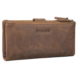 STILORD 'Camille' Large Womens Purse Leather Vintage Travel Wallet Ladies Card Holder RFID-Blocking Coin Purse in Genuine Leather, Colour:Middle Brown