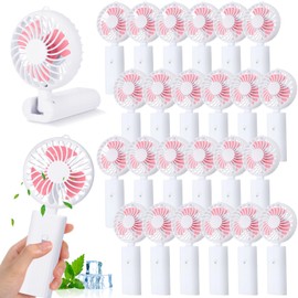 Tujoe 24 Pcs 180° Foldable Mini Handheld Fan Mini Desk Fan Small Portable Fan 2 In1 Personal Fan Battery Operated Cooling Fans Makeup Eyelash Fan for Home Office Hiking Travel (White)