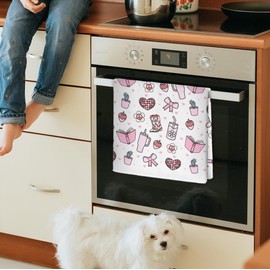 JINYO Trendy Preppy Pink Kitchen Towels, Coquette Bow Hand Towels for Bathroom, Pink Dish Towels Tea Towels for Kitchen, Girly Preppy Bathroom Decor, Pink Kitchen Decor, 16x24 Inch