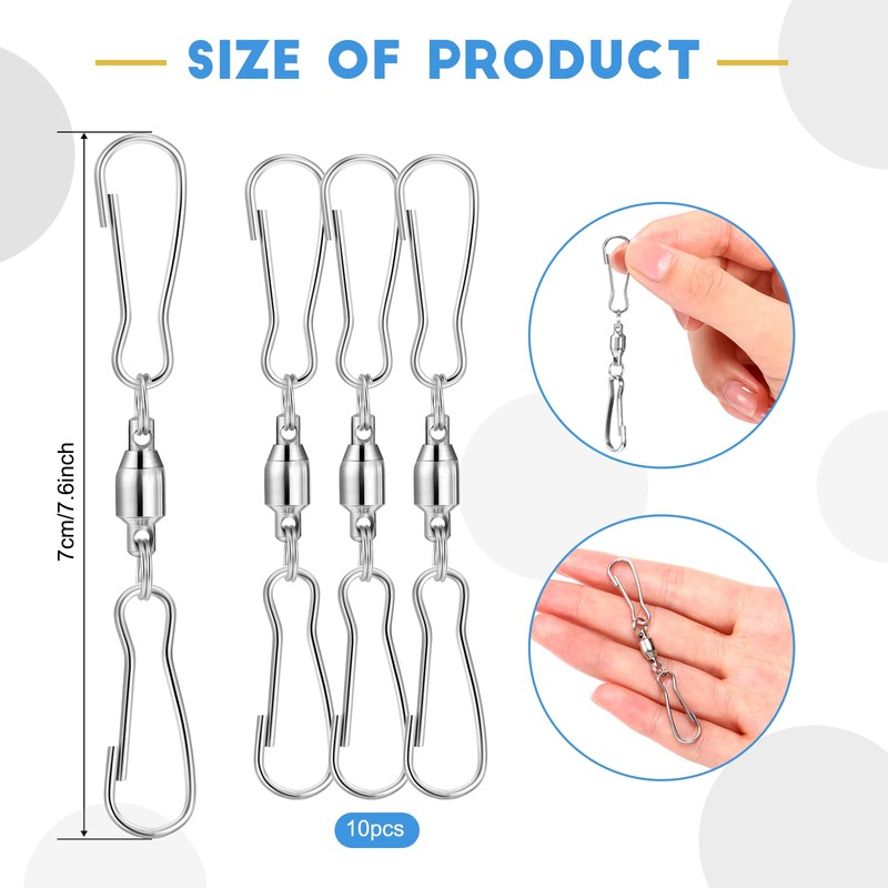 TecUnite 10 Pack Swivel Hooks Clips Smooth Spinning Dual Clip