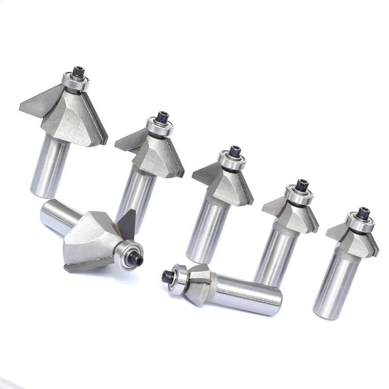 Akylin 7Pcs 45 Degree Chamfer Router Bit Set,1/2" Shank,1/4",5/16",3/8",1/2",5/8" 3/4"