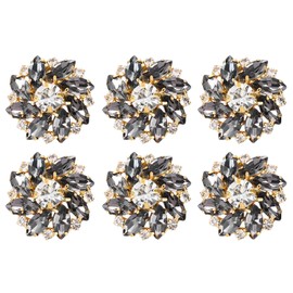 MECCANIXITY 6pcs Rhinestone Flower Sewing Buttons 1 Inch Crystal Shank Buttons for Jewelry Making Cloth DIY Sewing Embellishments, Gold Clear Gray