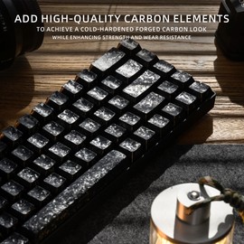 Hkfos XVX Black Shine Through Keycaps, Forged Carbon-Look Cherry Profile Keycap Set, 140-Key Side Printed Keycaps Fit for ANSI Layout MX Switches Mechanical Keyboard