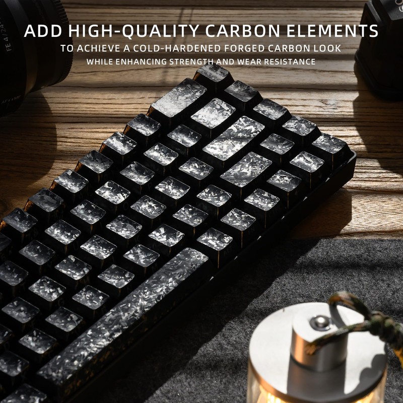 Hkfos XVX Black Shine Through Keycaps, Forged Carbon-Look Cherry Profile