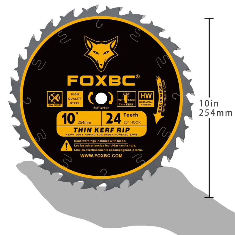 FOXBC 10-Inch Thin Kerf Ripping Table Saw Blade for Wood
