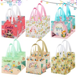 CIYIN Easter Gift Bags, Pack of 12 Easter Bags with Handles, Easter Bags for Filling, Multifunctional Non-Woven Easter Bags for Wrapping Gifts, Egg Hunt, Party Accessories