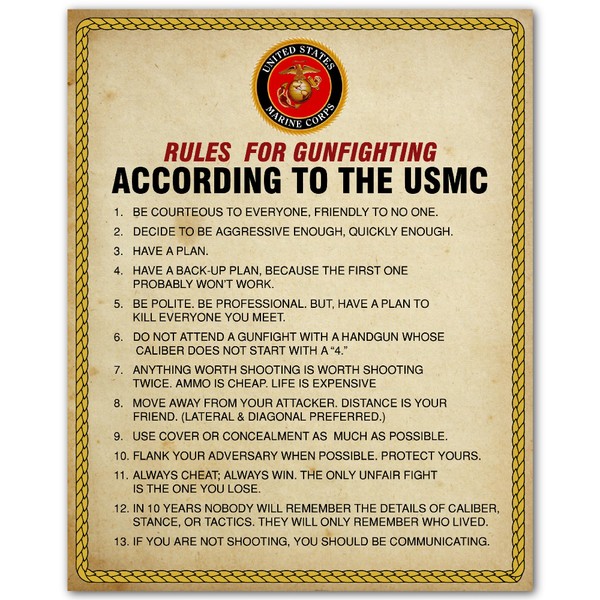 Rules For Gun Fighting - USMC Wall Decor Print, Patriotic