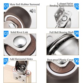 Resszo Heavy Duty Castor Wheels, 50mm with Brake, Furniture Castors Made of Thermoplastic Elastomer (TPE), Transport Castors With L-Mounting Plate, Rubber Trolley Wheels