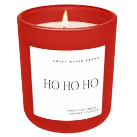 Sweet Water Decor Ho Ho Ho Christmas Scented Candles - Christmas Stocking Stuffers Soy Candles Cookies & Cloves Scent - Christmas Candles with 70 Hours Burn Time - 15Oz Red Matte Jar Wax Candles