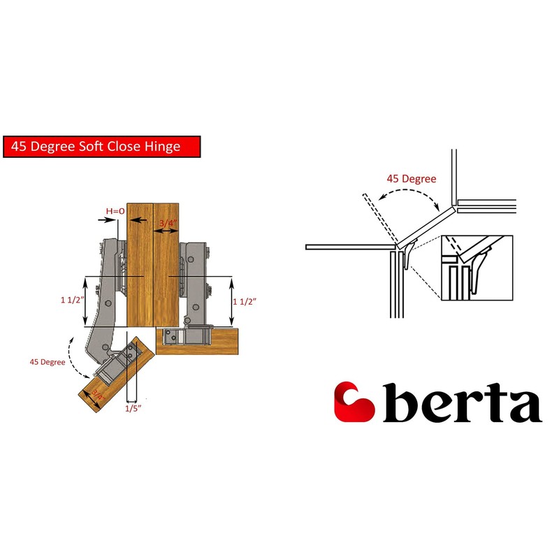 Berta 4-Pack Frameless Soft-Close Cabinet Hinges, 3D Adjustable Clip-On with