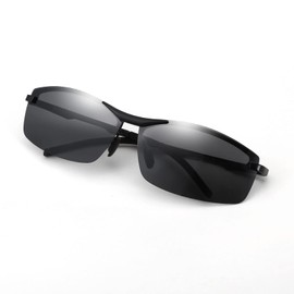[FEISEDY] Sunglasses Photochromic Polarized Sunglasses Men's Half Rim Oval Sports Sunglasses Fishing Driving Stylish Drive Baseball Golf Running Outdoor UV Protection B1066, Black