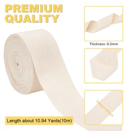 BENECREAT - Cinta de sarga de algodón de 10.94 yardas, cinta de algodón de espiga beige, cinta de cinta natural suave de 2 pulgadas de ancho para manualidades y costura, bolsa de tela con asa, bolsa
