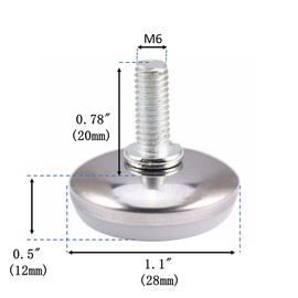 20 PCS M6 x 20mm Screw On Furniture Glide Leveling Foot Adjustable Base Diameter 1.1 inch / 28 mm for Furniture Legs