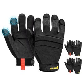KAYGO Work Gloves For Men, KG125M Mechanic Utility Work Gloves for All Purpose, Excellent Grip, Heavy Duty, Improved Dexterity, Touch Screen,Black，L,3 Pairs