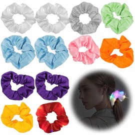 Pack of 12 Luminous Hair Bobbles, LED Hair Accessories with 3 Light Modes, Glow in the Dark Hair Bobbles Hair Accessories, Luminous Hair Scrunchies for Girls, Hair Accessories, Carnival, Costume