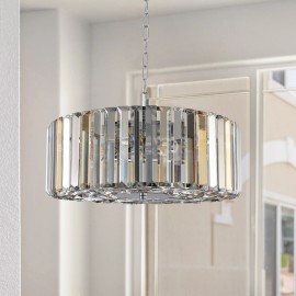4-Light 16.5" Round Polished Chrome Crystal Chandeliers Pendant Lights for Living Dining RoomShade color: chrome, Lamp Power(W): 0-240W (No Bulbs), Number of Lights: 4, Product Size: 42*42*22-136CM
