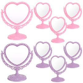 Lineshading 8 Pcs Lovely Heart Shaped Mirror Pink Purple Mirror Spa Party Mirror Spa Party Supplies for Girls Sleepover Party Favors Makeup Mirror for Spa Sleepover Slumber Birthday Party Favors