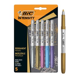 BIC Metallic Permanent Markers - Pack of 5 - Variety of Metallic Colours - For Dark and Light Surfaces - Low Odour (assorted model)