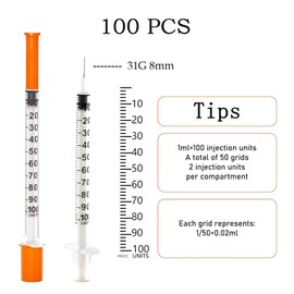 MKUCCD Syringes 31G 1ml/cc 5/16" (8mm) Dispensing Tools，Lab Syringes, Plastic Syringe Individually Wrapped,Pack of 30 (1ml-31G*8mm-100)