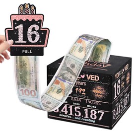 TOYEISHI Money Gift Box, 16th Birthday Decorations For Girls, Birthday Gift For 16 Year Old Girl With 100Pcs Transparent Bags - Black & Rose Gold