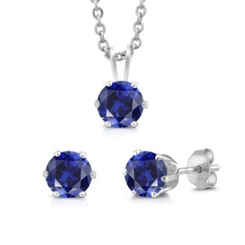 Gem Stone King 3-Piece Set 3 Ct Cttw Simulated Sapphire Necklace Earrings Jewelry Set 18 Inches