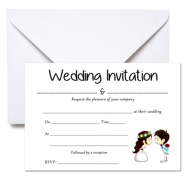 Pack of 10 Cute Character Postcard Style Wedding Invitations with