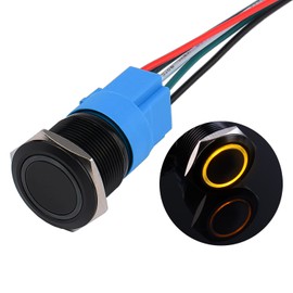 JIQI 22 mm Momentary Waterproof Pressure Switch 12 V to 24 V 5 A On/Off Button Switch with LED Lighting Black Metal Housing IP66 1NO1NC Pre-Wired Momentary Push Button for Car DIY Car (Yellow)