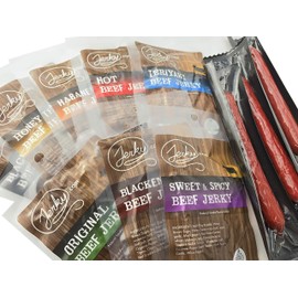 Beef Jerky Snacks Gift Box - 21 Piece Beef Jerky Gift Set - includes 5 Flavors of Beef Jerky, 13 Snack Sticks, and 3 Cheese Sticks