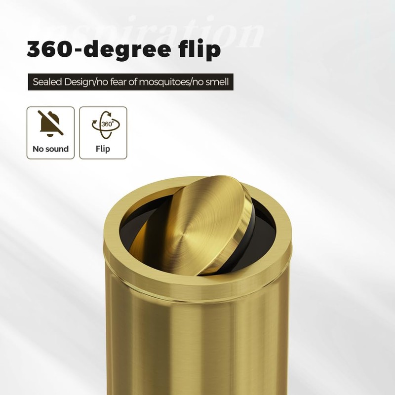 7.92 gallon/30L Gold Kitchen Trash Can with Swing Lid, Tall,