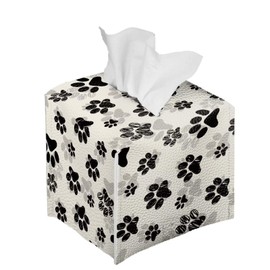 Sellikakes Dog Paw Print Tissue Box Holder Waterproof Napkin Tissues Organizer Leather Xmas Home Decorative Cover Fit Standard Tissue Box for Tabletop Vanity Countertop Night Stand(5.1 * 5.1 * 5.5'')