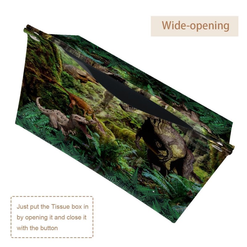 2 Pack Tissue Box Cover Holder, Dinosaurs in Forest Rectangle