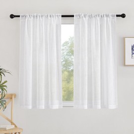 NICETOWN White Faux Linen 48 inch Curtains for Cafe, Rod Pocket & Back Tab Linen Weave Window Treatments Privacy with Light Filtering Semi Sheer Curtains for Kitchen, W42 x L48, 2 Panels