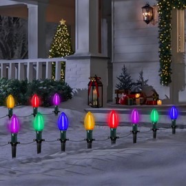 38Ft C9 Led Christmas Pathway Lights Outdoor, 25 C9 LED Multicolor Bulbs String Lights Waterproof with Stakes, Connectable Christmas Walkway Lights for Outdoor Yard Lawn Sidewalk Driveway Decor