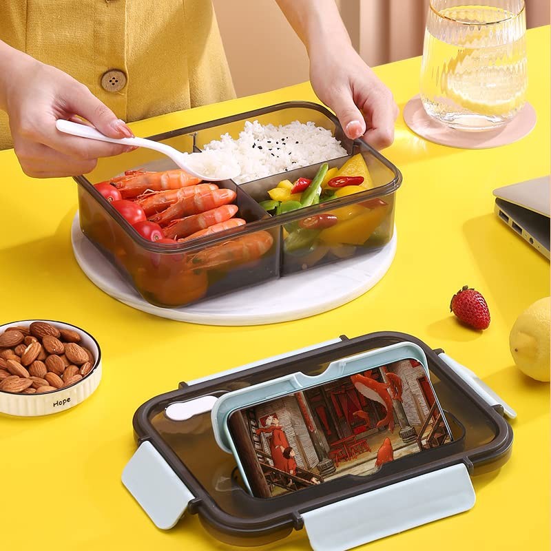 Fiambreras con 3 Compartimentos y Cubiertos de1500ml, con Cuchara y