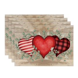 Artoid Mode Planken Love Heart Eucalyptus Valentine's Day Place Mats Set of 4 30 x 45 cm Mother's Day Holiday Place Mats Kitchen Party Decoration
