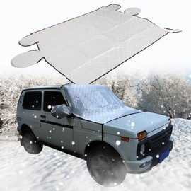 Car Windshield Snow Cover Compatible for Lada Niva, for Ice and Snow, UV & Frost Wiper Mirror Protector Windproof Sunshade Cover Accessories 65.74 * 9.05" Inch (Silver)