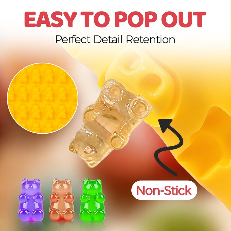 Gummy Candy Molds with 2pcs Droppers, Silicone Bear Dinosaur Fruit