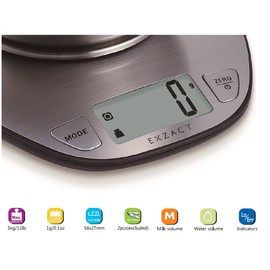 EXZACT Electronic Kitchen Scale with a Mixing Bowl Stainless Steel -Digital Baking Scale - Food Scale - Support Imperial and Metric Switch - Capacity Max 5kgs