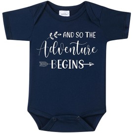 BIBIBLISSBABY New Pregnancy Announcement Gift,And So The Adventure Begins Baby Announcement Unsiex Bodysuit,Baby Coming Soon, Navy, 0-3months
