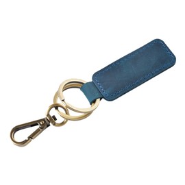CHROME CRANE Men's Leather Cowhide Leather Cord Key Ring Retro Charm Keychain Plate WB072 (05.Blue)