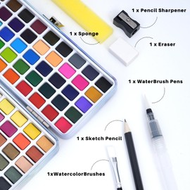 Anyart Watercolour Paint Set, Watercolours for Travel, Watercolour Set with Brush and Watercolour Paper for Artists and Painting Lovers