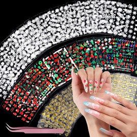 Teenitor 50 Sheets Christmas Nail Stickers for Nail Art, Snowflake Nail Stickers for Kids Women, Christmas Nail Decals for Holiday Winter, 3D Self Adhesive Snowflake Nail Decals for Little Girls