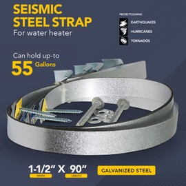 Everflow GWHSE80 Seismic Water Heater Restraining Strap, Galvanized Steel, 80 gallon Chrome 90''